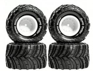 RUBBER TIRE & RIM SET 85 X 52mm 12mm HEX FOR ARRMA 1/16 GORGON QUAKE GROM ARA2130 LOSI MINI LMT - WHITE - RS-TY855212/WI