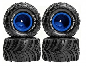 RUBBER TIRE & RIM SET 85 X 52mm 12mm HEX FOR ARRMA 1/16 GORGON QUAKE GROM ARA2130 LOSI MINI LMT - RS-TY855212/BU