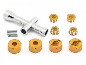 ALUMINUM NON-SLIIP WHEEL 12mm HEX NUT LOCK NUT 7154 3647 FOR TRAXXAS 1/16 MINI E-REVO MIN SLASH TRUCK - GOLD - RS-TRX7154/GO