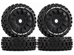 RUBBER TIRE & RIM SET 118 X 43mm 17mm HEX FOR ARRMA 1/8 TYPHON TALION 6S BLX TRAXXAS JATO - RS-TY11843/BK