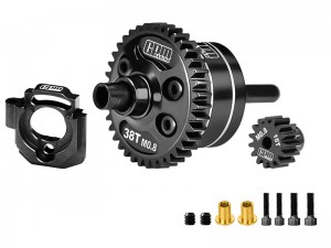 GPM MAKM63S 20CrMnTi 7075 ALUMINUM CENTER DIFFERENTIAL M0.8 63T W. Motor Plate & 15T PINION GEAR ARA-2985 FOR ARRMA 1/16 MIN IKRATON 3S ARA2508 - BLACK - MAKM1538S-BK
