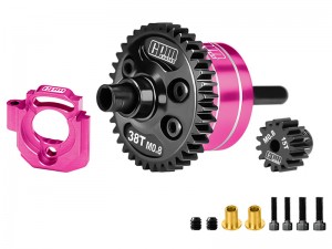 GPM MAKM63S 20CrMnTi 7075 ALUMINUM CENTER DIFFERENTIAL M0.8 63T W. Motor Plate & 15T PINION GEAR ARA-2985 FOR ARRMA 1/16 MIN IKRATON 3S ARA2508 - PINK - MAKM1538S-PK
