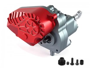 ALUMINUM COMPLETE TRANSMISSION GEARBOX AXI-2326 FOR AXIAL 1/10 UTB10 CAPRA 1/9 4WS 4X4 UNLIMITED TRAIL BUGGY AXI-1543T1 - GUN SILVER / RED - RS-AXI2326/GSRE