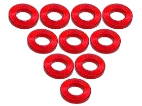 3RACING 3RAC-WF310 Aluminium M3 Flat Washer 1.0mm (10 Pcs) For 1/10 RC Car - Red - 3RAC-WF310/RE
