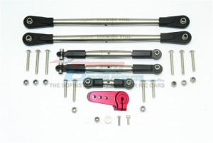 STAINLESS STEEL ADJUSTABLE TIE RODS W. ALUMINUM SERVO HORN 1/6 4WD SUPER BAJA REY 4X4 - Red - SSB160A-R
