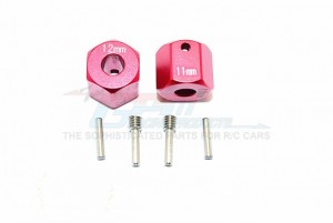GPM ALUMINIUM WHEEL HEX ADAPTERS 12MM X 11MM 1/10 AXIAL SCX10 II - RED - SCX2010/1211-R