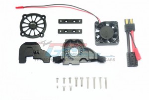 GPM TRX4038GCAB ALUMINUM MOTOR MOUNT W/ UPPER SPUR GEAR CASE COVER W. COOLING FAN TRAXXAS TRX-4 - BLACK - TRX4038GCAB-BK