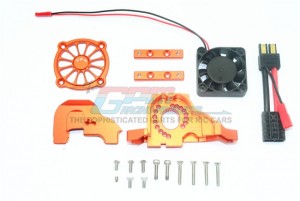 GPM TRX4038GCAB ALUMINUM MOTOR MOUNT W/ UPPER SPUR GEAR CASE COVER W. COOLING FAN TRAXXAS TRX-4 - ORANGE - TRX4038GCAB-OR